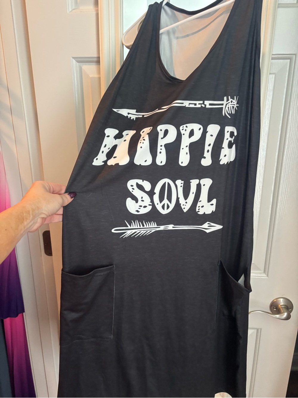 Black 'Hippie Soul' Graphic Tank Dress with Pockets - Women's Casual Tunic